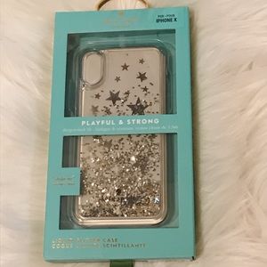 Kate Spade iPhone X case stars silver glitter NIB